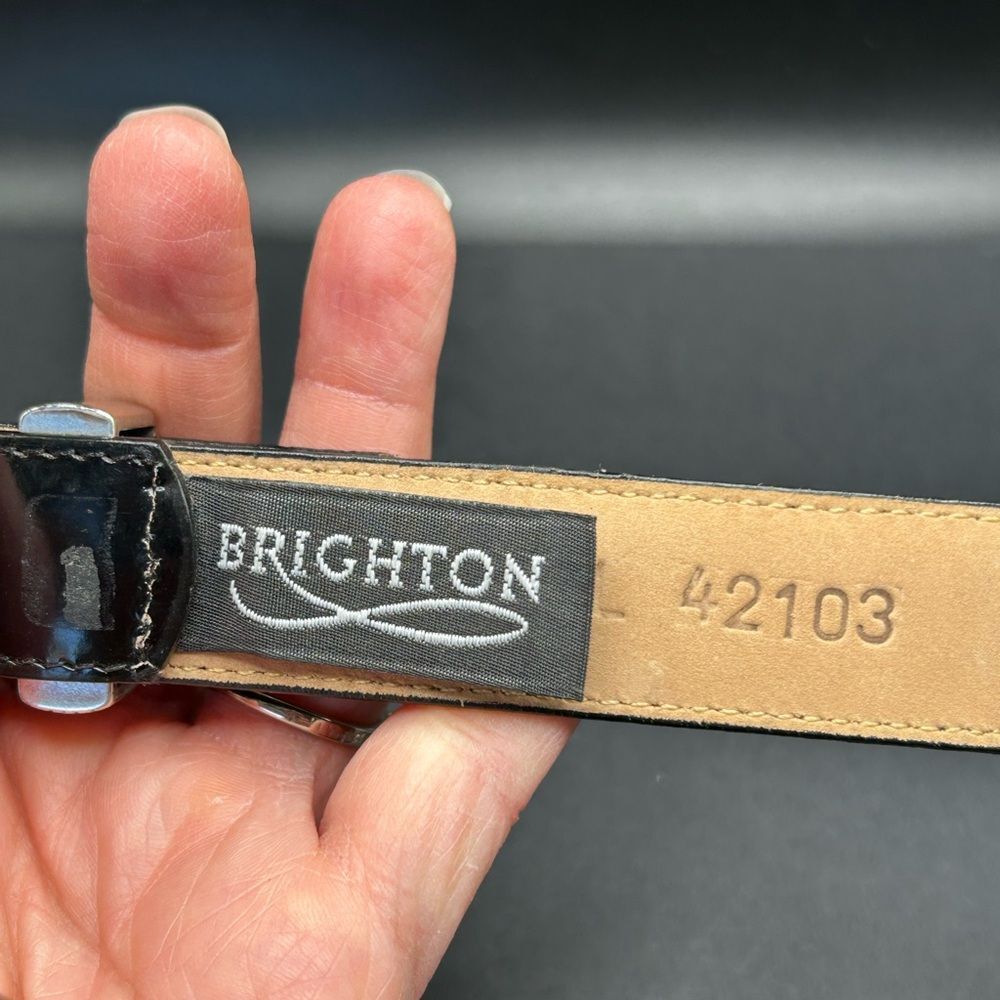 Brighton Black Leather Tortoise Lucite Belt with Silver Accents 39” Large - Picture 5 of 9